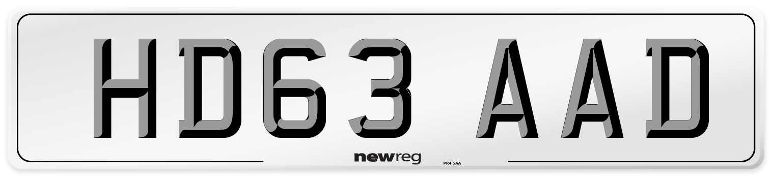 HD63 AAD Number Plate from New Reg